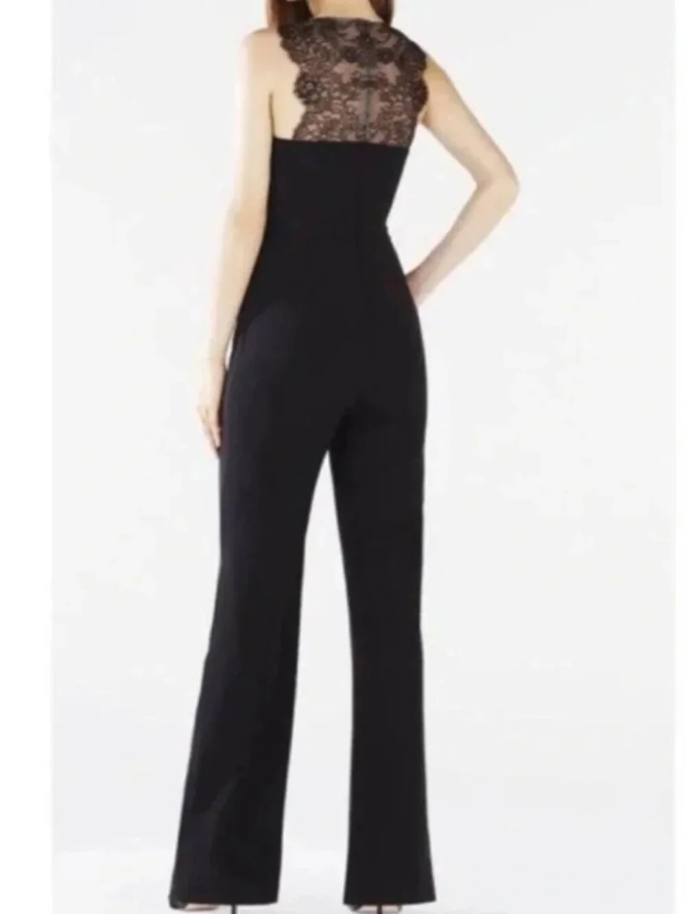 BCBG Max Azria Josef Lace Cut Out Wide Leg Jumpsuit - Black and Nude - Picture 2 of 6